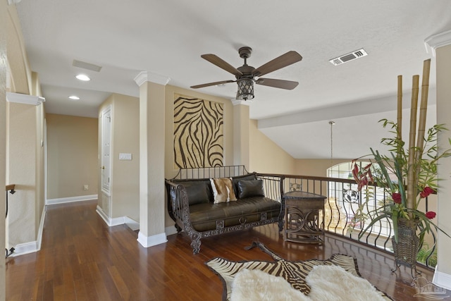 interior space featuring baseboards, visible vents, wood finished floors, and recessed lighting