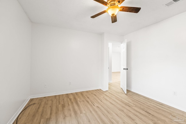 empty room featuring light hardwood / wood-style floors and ceiling fan