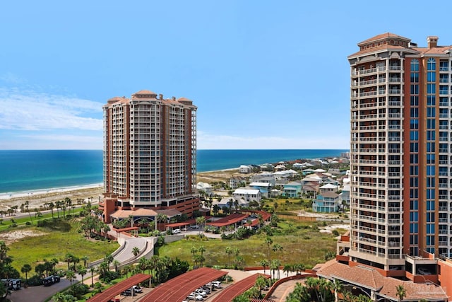 exterior space with a beach view