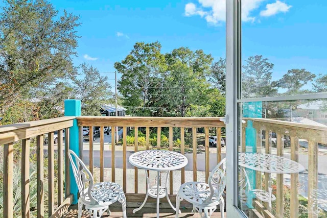 wooden balcony with a deck