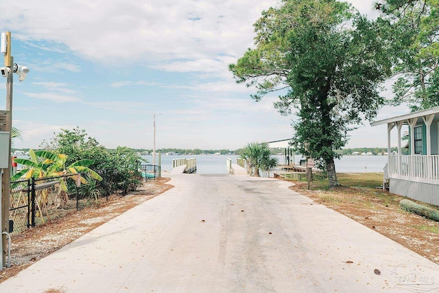 view of street featuring a water view