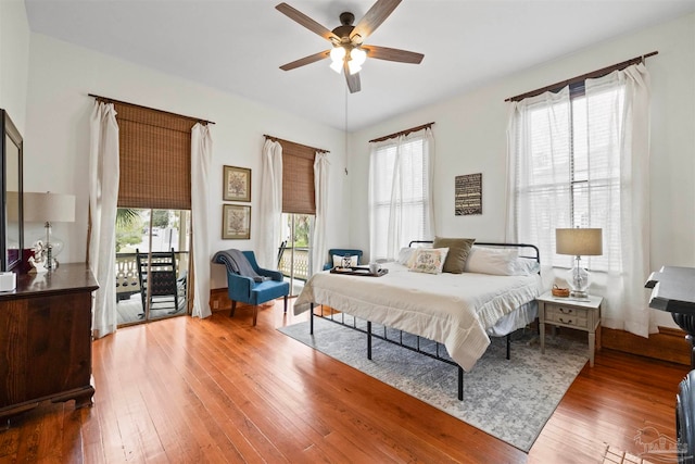 bedroom featuring ceiling fan and hardwood / wood-style floors