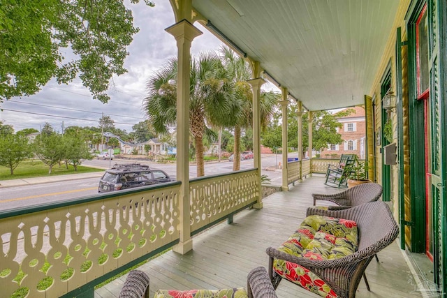 wooden terrace with covered porch