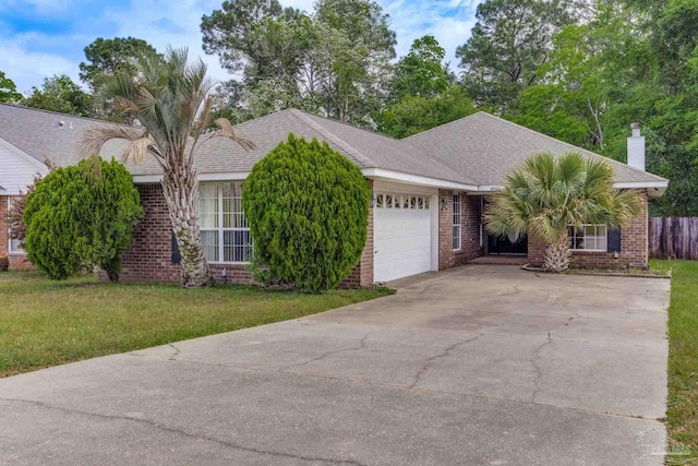 4004 Embers Lndg, Pensacola, FL 32505 - ranch-style home featuring concrete driveway, a chimney, a front yard, brick siding, and a garage