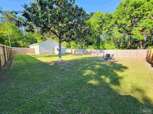 view of yard with a fenced backyard