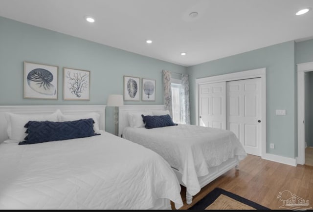 bedroom with a closet and wood-type flooring