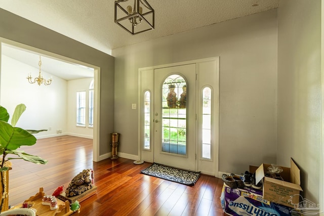 entryway with wood-type flooring, a textured ceiling, and plenty of natural light