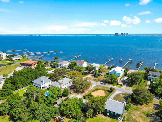 drone / aerial view featuring a water view