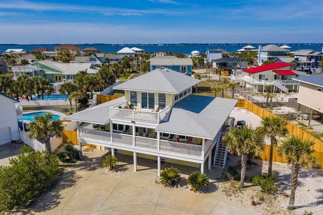 aerial view with a water view