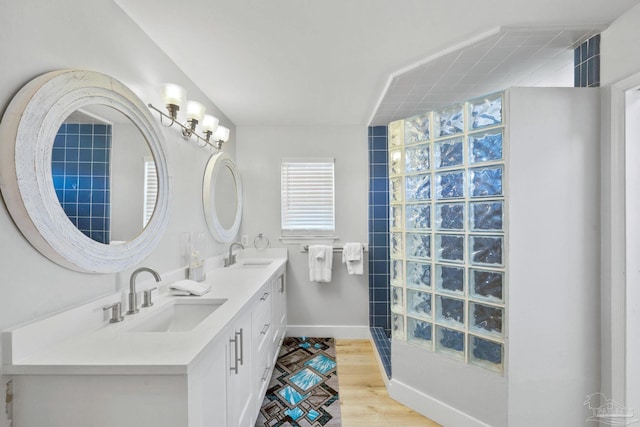 bathroom featuring vanity and wood-type flooring