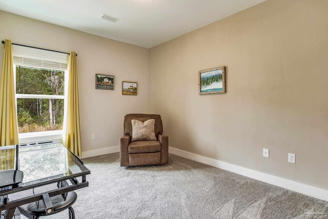 living area with carpet