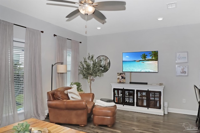 9668 Nature Creek Blvd, Pensacola, FL 32526 - living room with a ceiling fan, wood finished floors, and recessed lighting