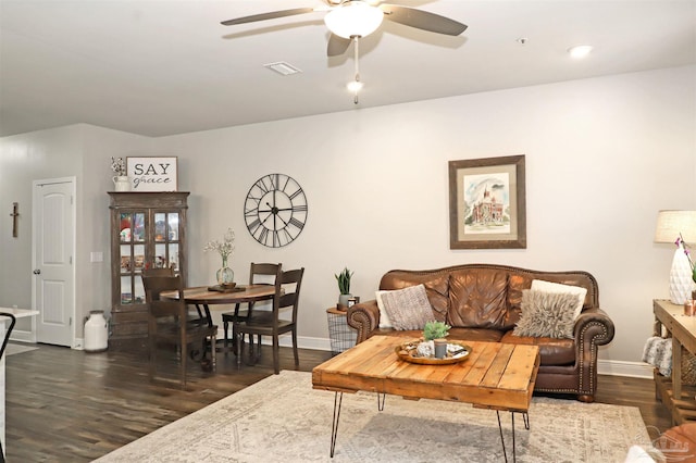 9668 Nature Creek Blvd, Pensacola, FL 32526 - living area featuring a ceiling fan and dark wood finished floors
