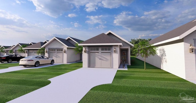 view of front facade with a garage and a front lawn