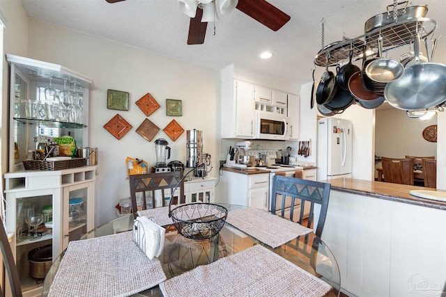 dining area featuring a textured ceiling and ceiling fan