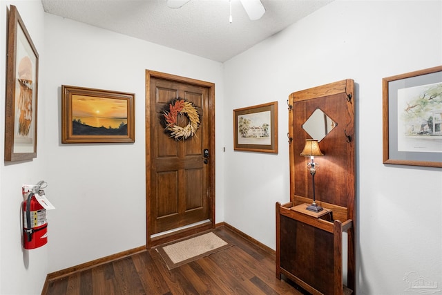 entryway featuring a textured ceiling and dark wood-type flooring