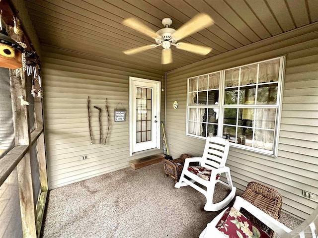 view of patio / terrace featuring ceiling fan and a porch