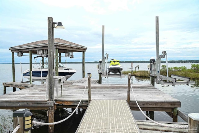 dock area with a water view