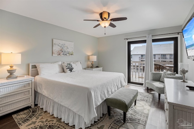 bedroom with wood finished floors and ceiling fan