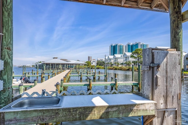 dock area featuring a water view