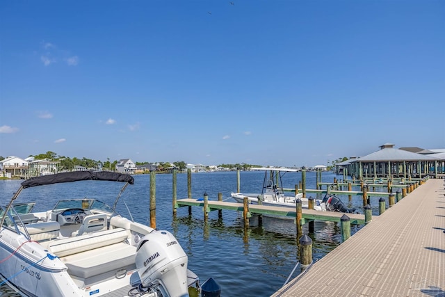 dock area with a water view