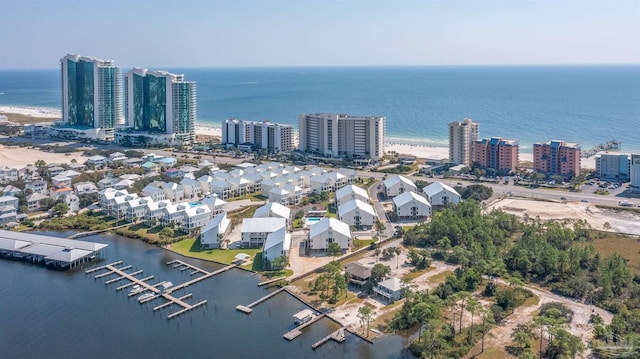 aerial view with a view of city and a water view