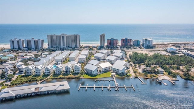 aerial view with a view of city and a water view