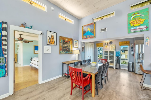 1112 Maldonado Dr, Pensacola Beach, FL 32561 - dining space with a towering ceiling, light wood-type flooring, and ceiling fan