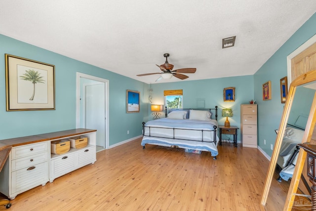 1112 Maldonado Dr, Pensacola Beach, FL 32561 - bedroom featuring ceiling fan, a textured ceiling, and light hardwood / wood-style flooring