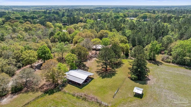 birds eye view of property with a forest view