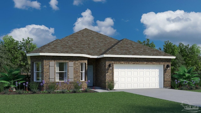 view of front of house featuring a front yard and a garage