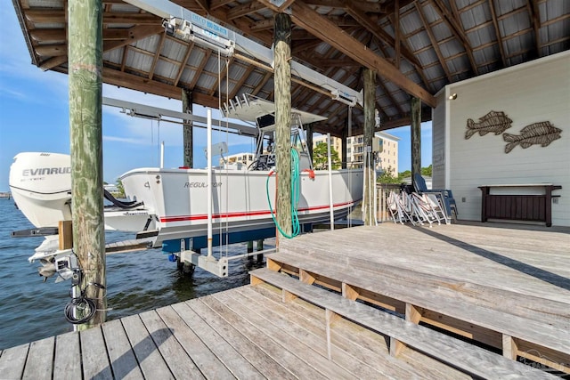 view of dock with a water view