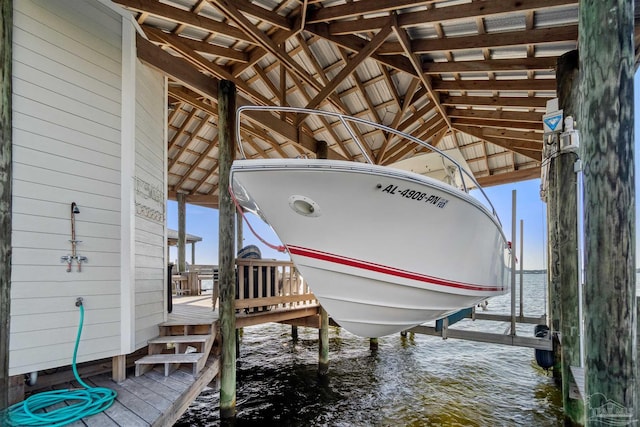 view of dock with a water view