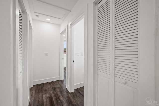 4732 Pine Ln, Pace, FL 32571 - hall with attic access, dark wood finished floors, and recessed lighting