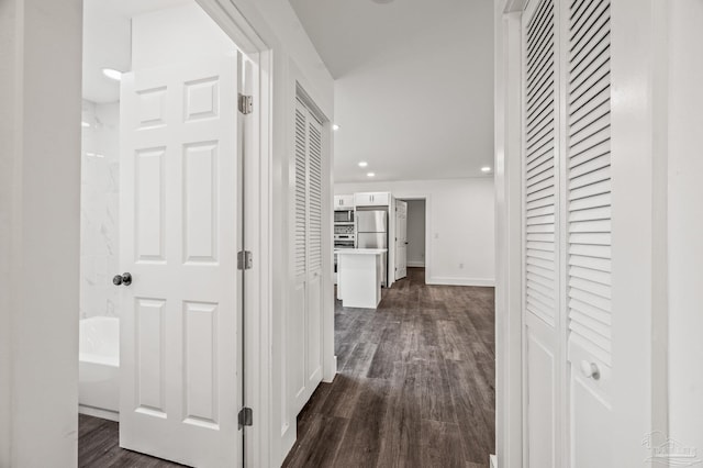 4732 Pine Ln, Pace, FL 32571 - corridor with dark wood finished floors and recessed lighting