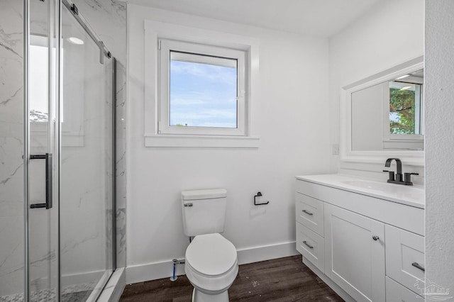 4732 Pine Ln, Pace, FL 32571 - full bath featuring vanity, a marble finish shower, and wood finished floors