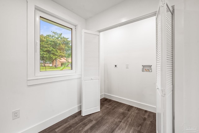 4732 Pine Ln, Pace, FL 32571 - washroom with electric dryer hookup, dark wood-style floors, and hookup for a washing machine