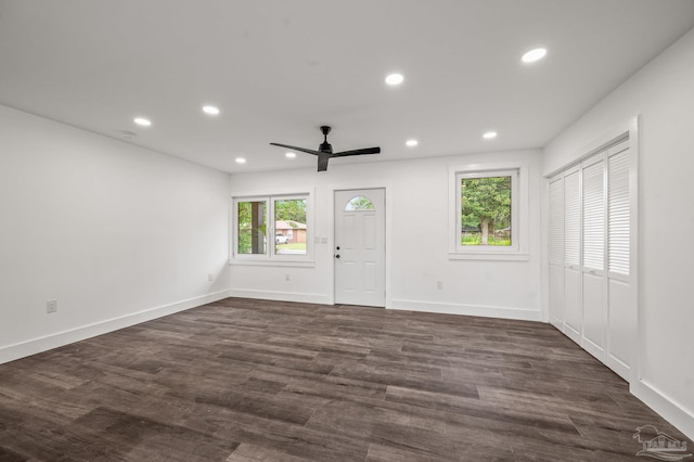 4732 Pine Ln, Pace, FL 32571 - unfurnished living room featuring recessed lighting, a ceiling fan, and dark wood-style flooring
