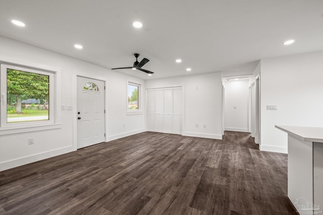 4732 Pine Ln, Pace, FL 32571 - unfurnished living room with a ceiling fan, dark wood-style flooring, and recessed lighting