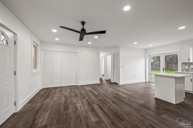 4732 Pine Ln, Pace, FL 32571 - unfurnished living room featuring dark wood-style flooring, recessed lighting, and ceiling fan