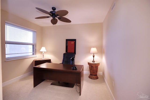 office with carpet and ceiling fan