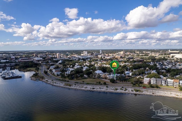 bird's eye view featuring a water view