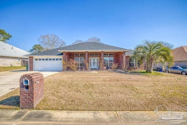 single story home with a front lawn and a garage