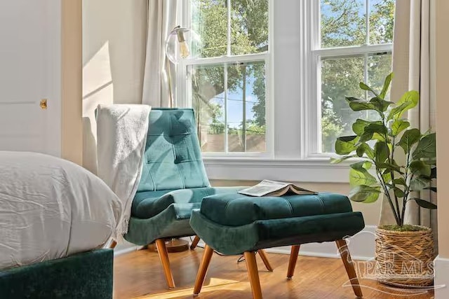 living area with wood finished floors