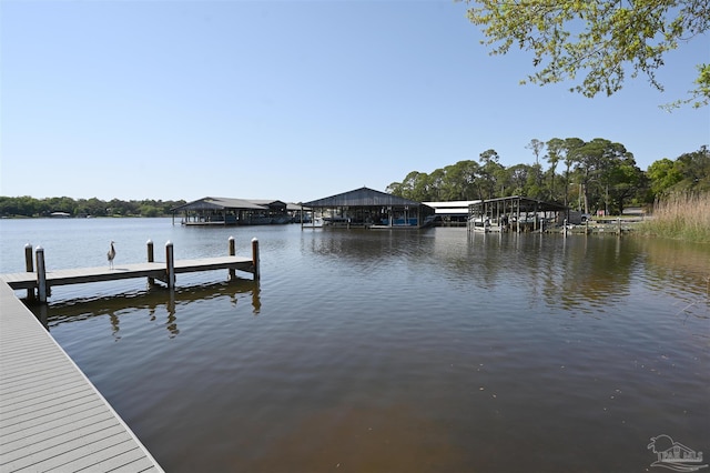 view of dock with a water view