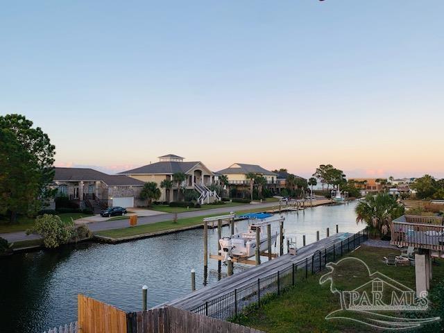 view of dock with a water view