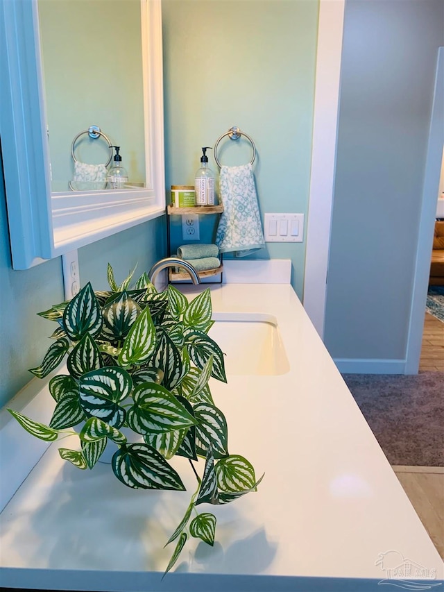 bathroom with wood-type flooring and vanity