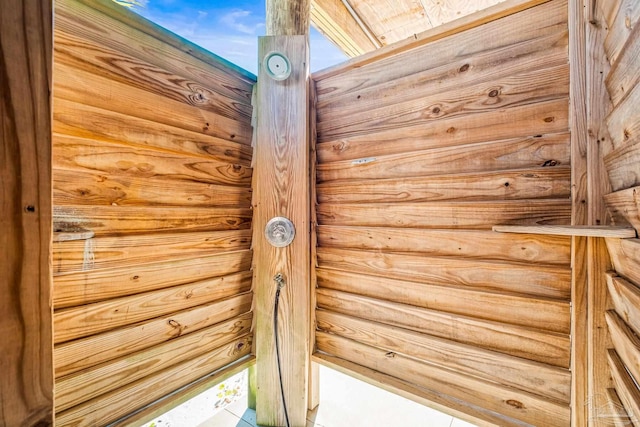 exterior details featuring wooden ceiling