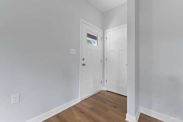 doorway with dark hardwood / wood-style floors