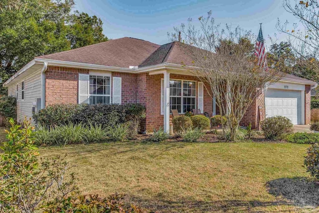 single story home with a front lawn and a garage